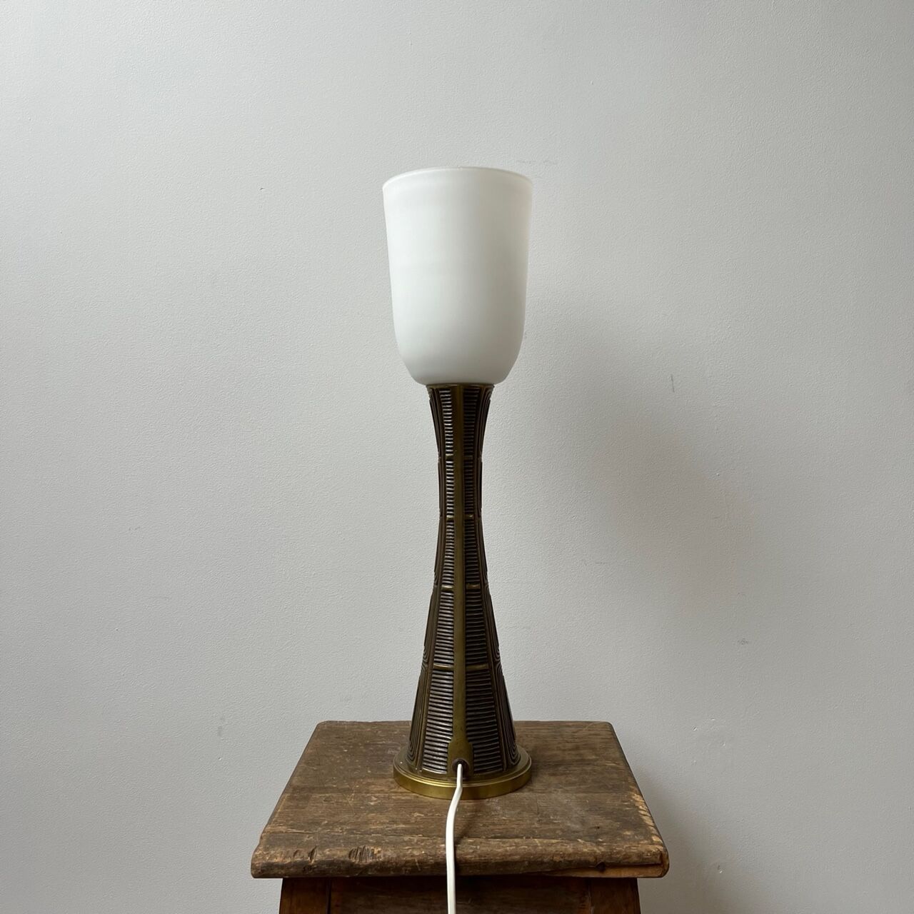 Sonja Katzin Mid-Century Brass and Opaline Glass Table Lamp