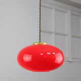 Mid-century Modern Italian Brass and Red Glass Pendant Lamp, 1960s