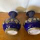 Pair of antique cobalt blue ceramic vases + vintage metal decor