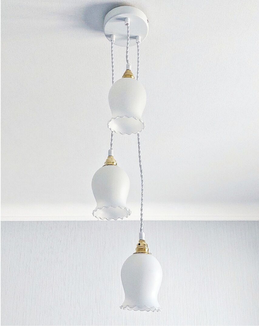 Suspension trio blanche vintage