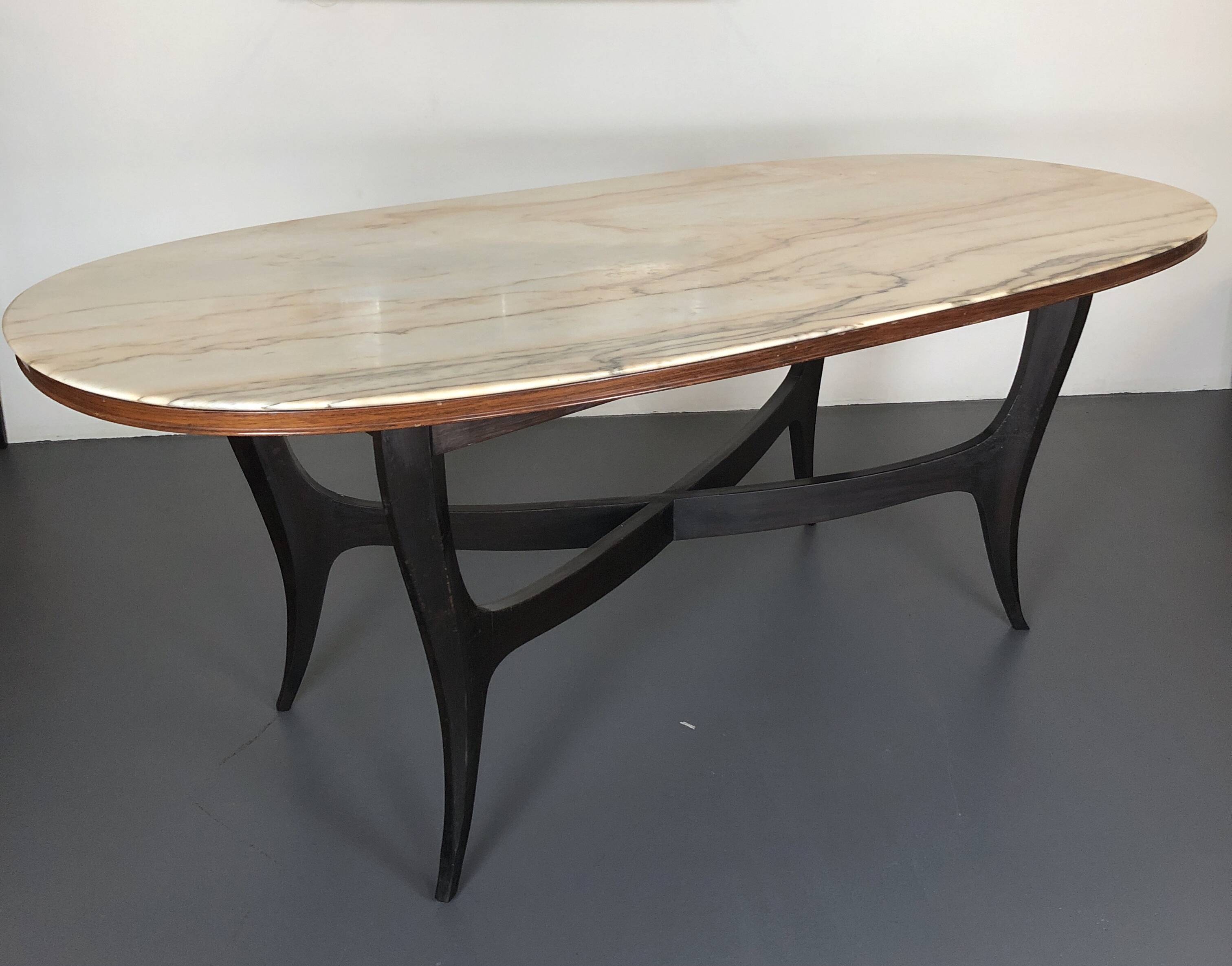 Vintage Italian wood and white marble dining table from 1950s