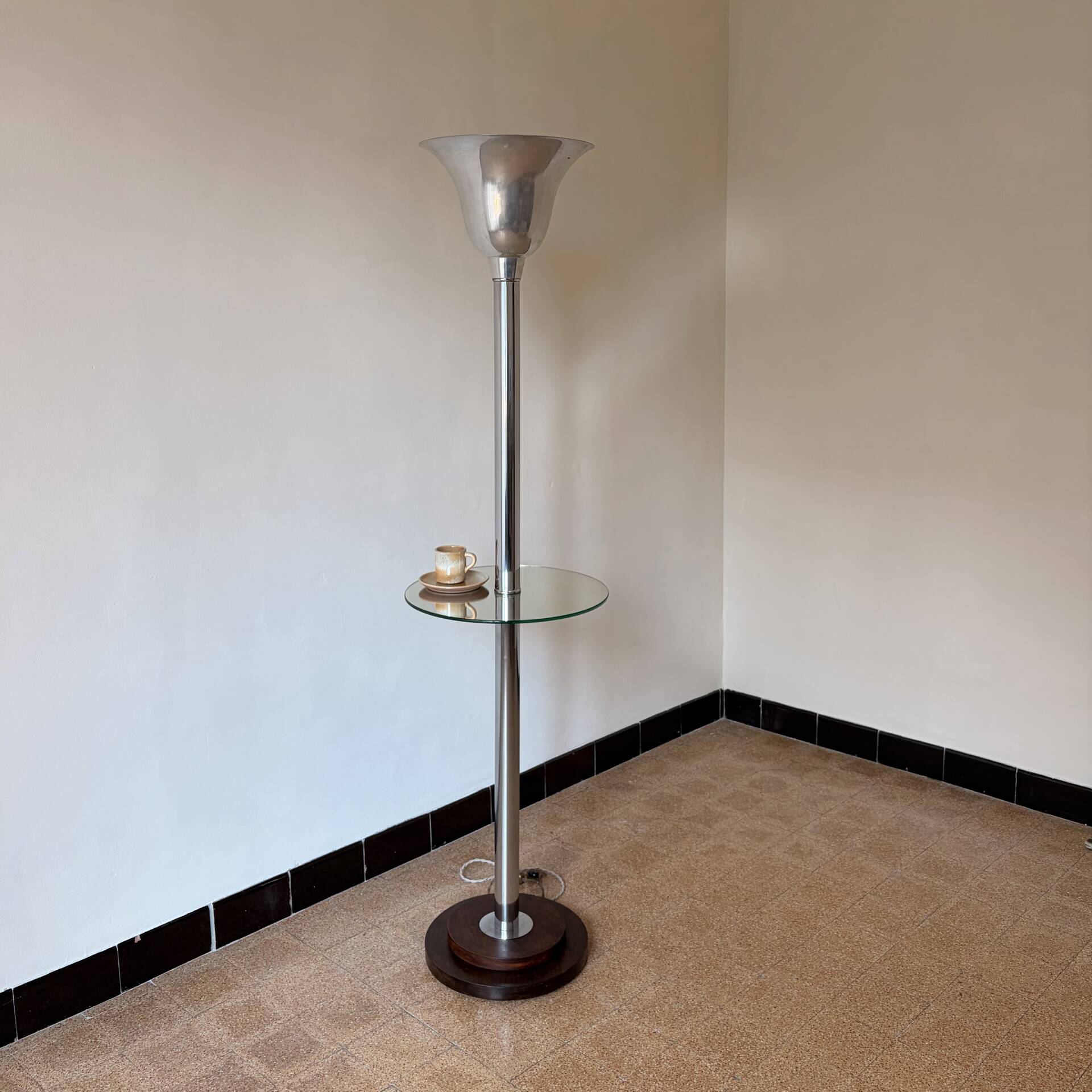 Lampadaire art déco, chrome et bois, 1930’s