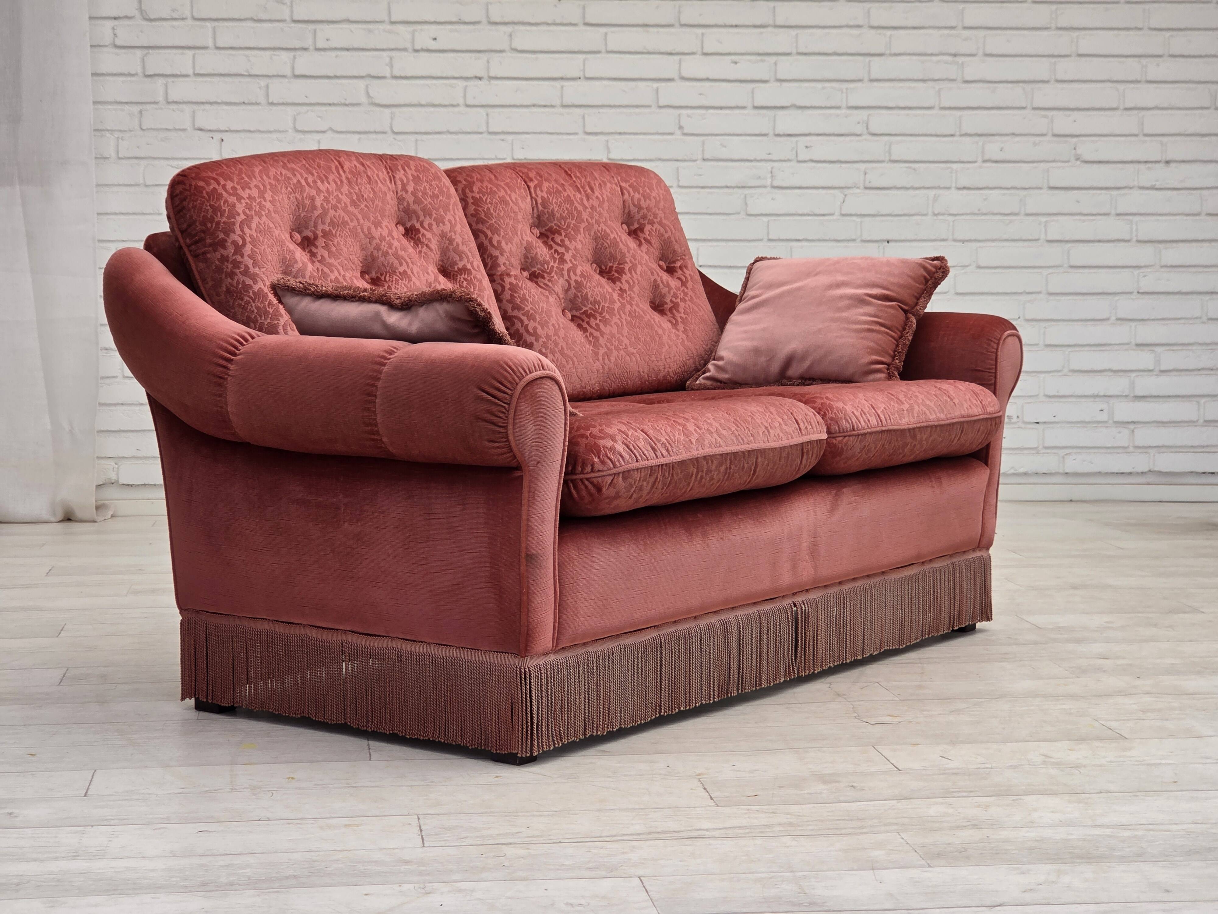 1980s, Scandinavian 2-seater sofa, pink furniture velour.