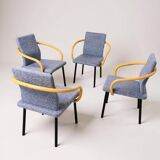 4x Chaise Mandarin par Ettore Sottsass pour Knoll, 1986 - Tissu bleu, bambou