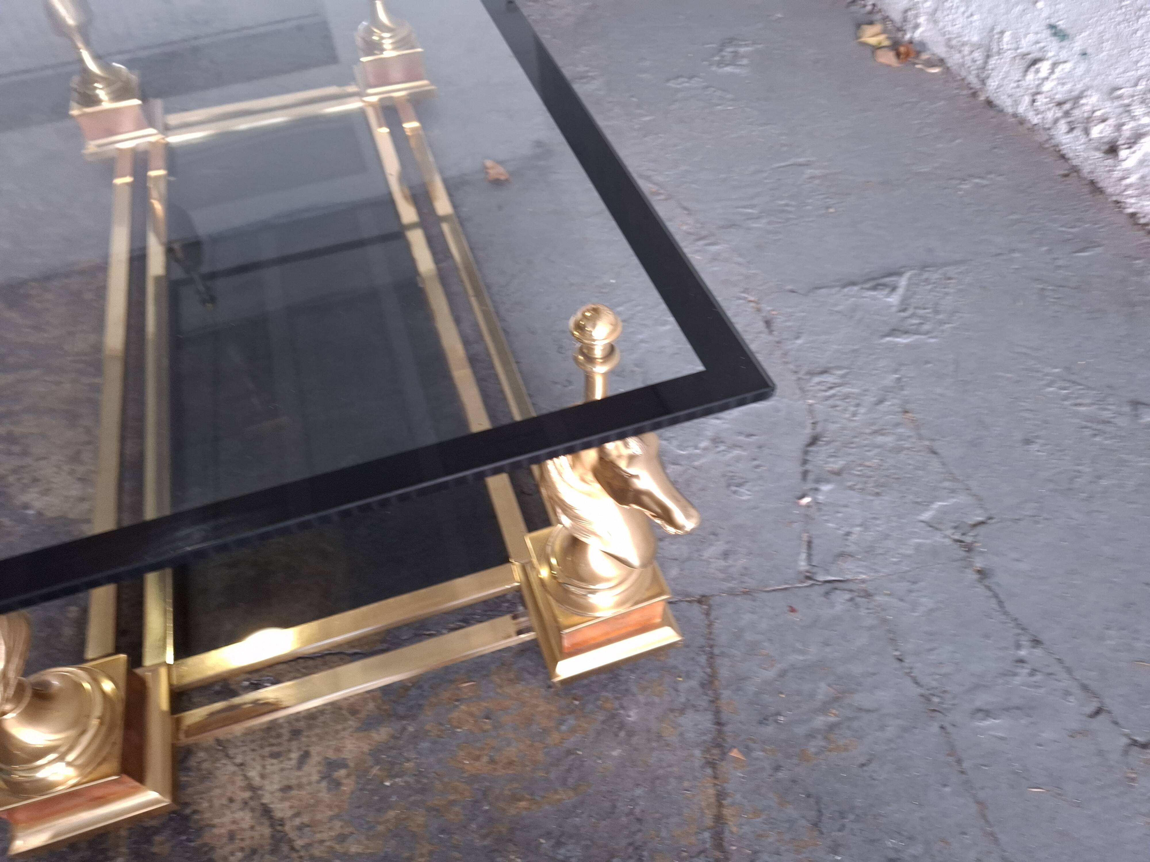 1970s Glass Coffee Table with Horse Heads