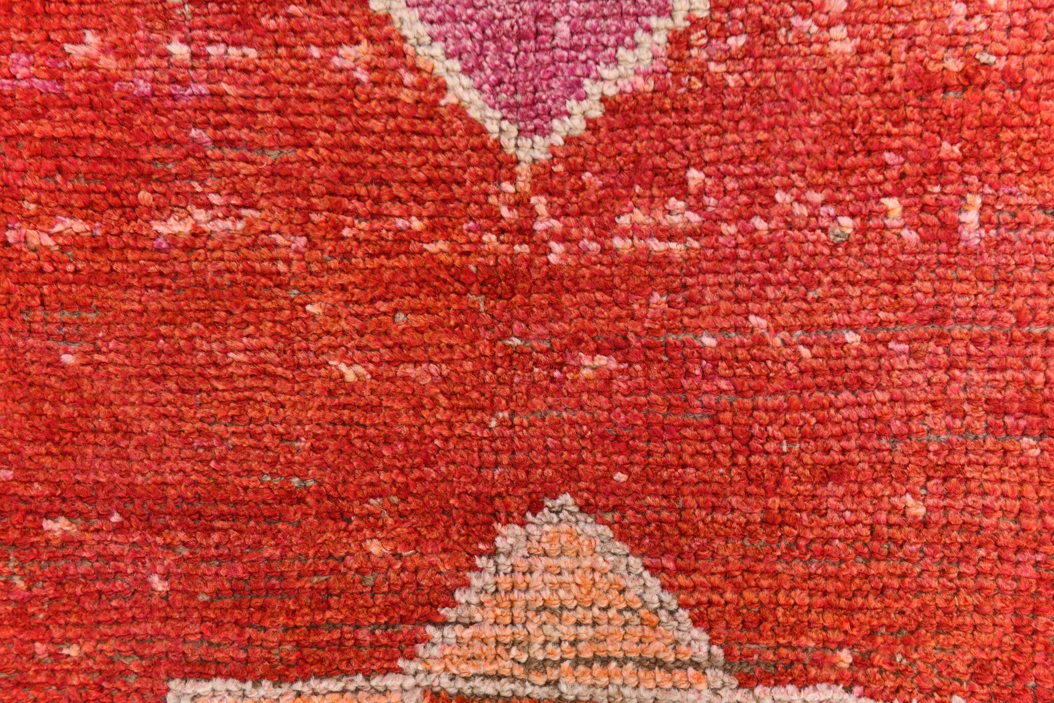 Tapis de couloir vintage à motif étoilé rouge et rose, 98 x 285 cm