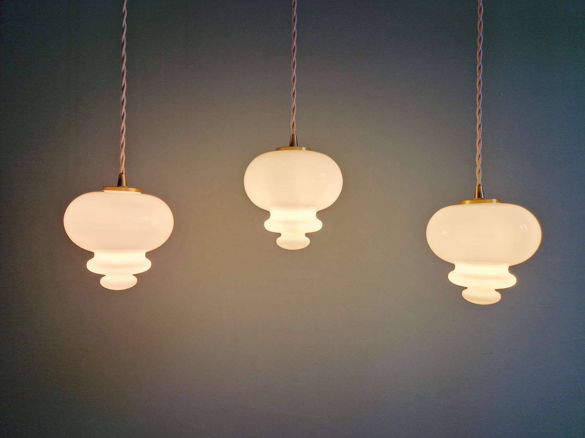 Scandinavian pendant light in white opaline (2 available), 1960
