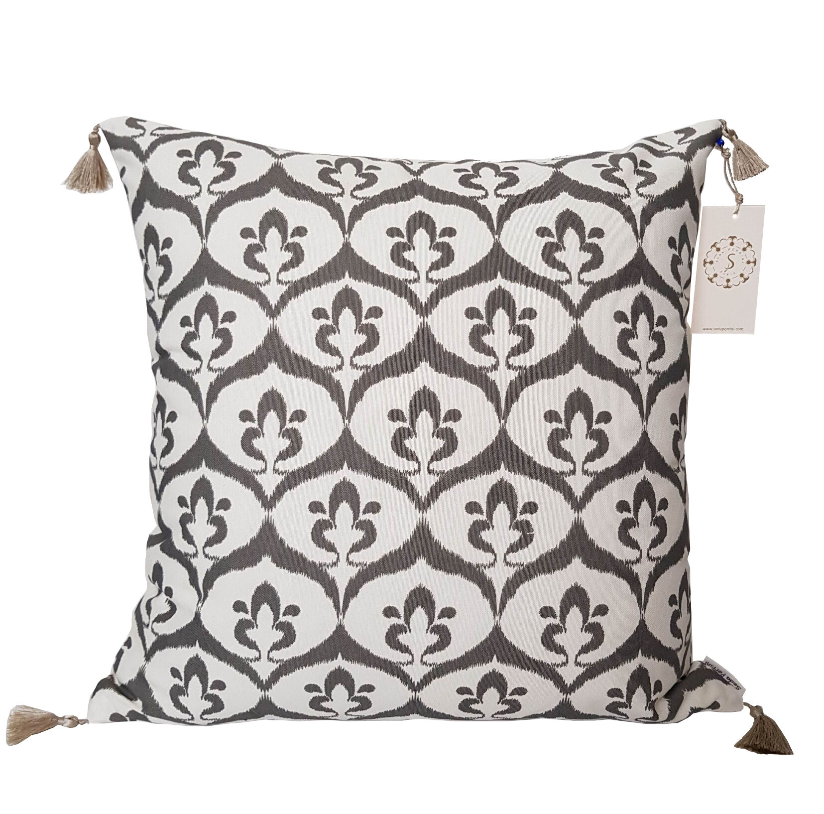 Ottoman cushion cover style ikat white/gray - 50 x 50