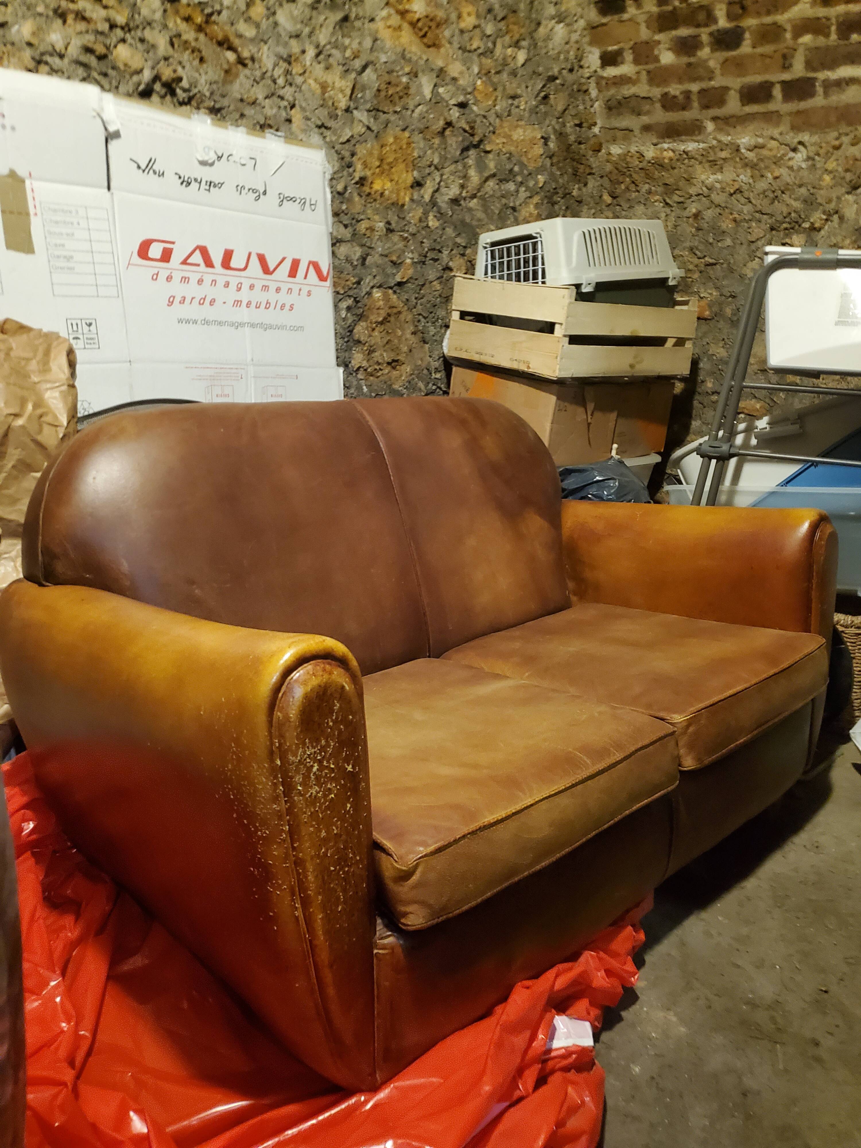 2-seater havana leather bench dimensions (in m): 1.30x0.75x0.75