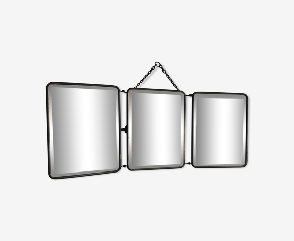 Miroir vintage 1930 triptyque barbier cristal - 27 x 67 cm