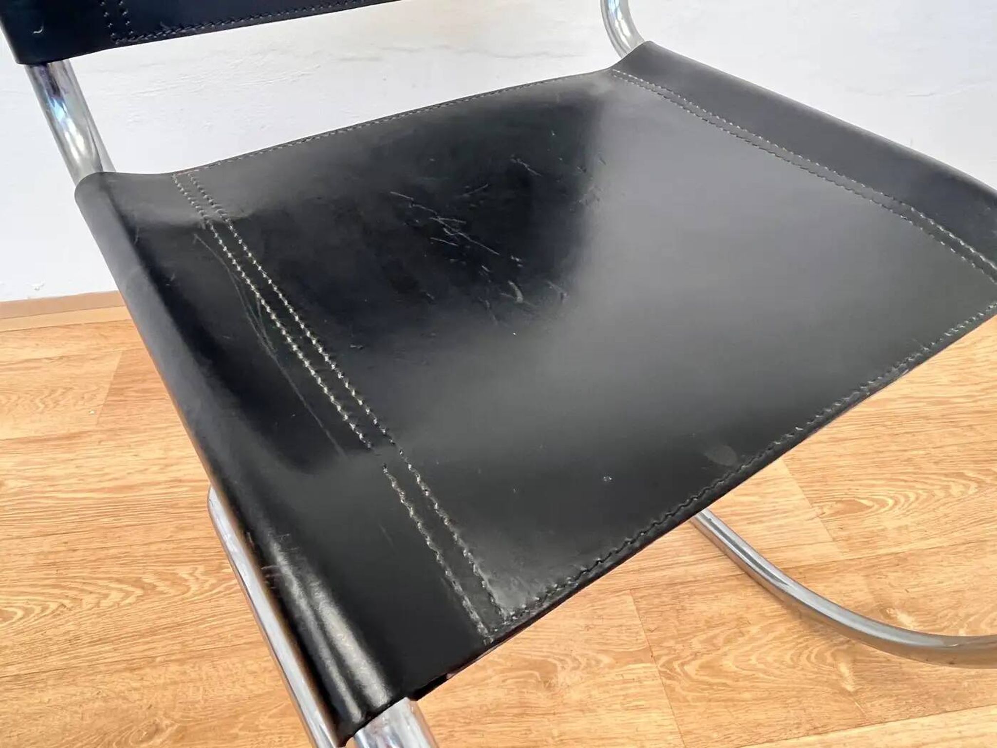 Chrome leather Bauhaus chair Thonet MR 10 by Ludwig Mies van der Rohe - 1980s