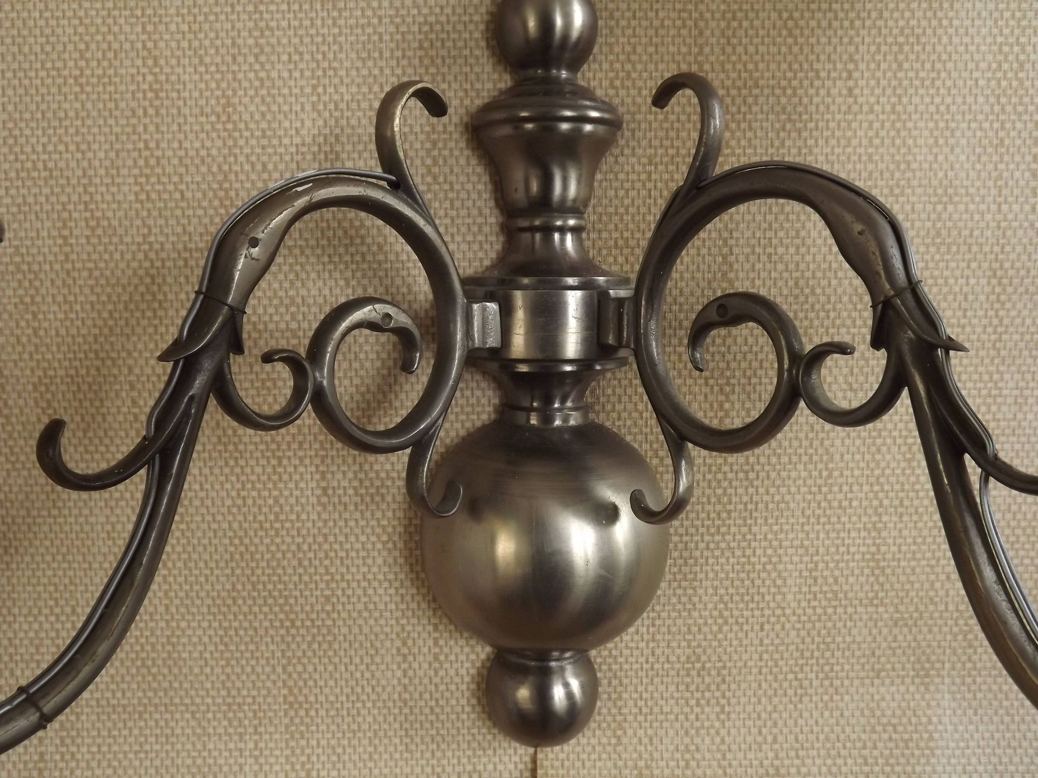 Vintage French silvered Flemish double wall sconce with opaque white glass shade 5007.