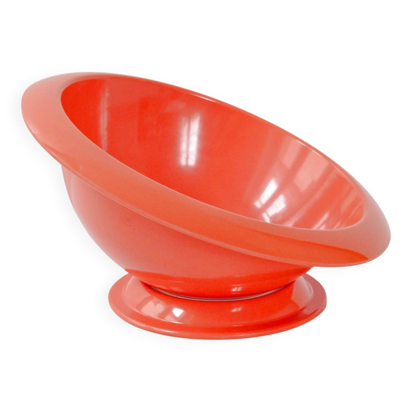 Saladier vintage 1970 en plastique orange 70s space age sur socle amovible