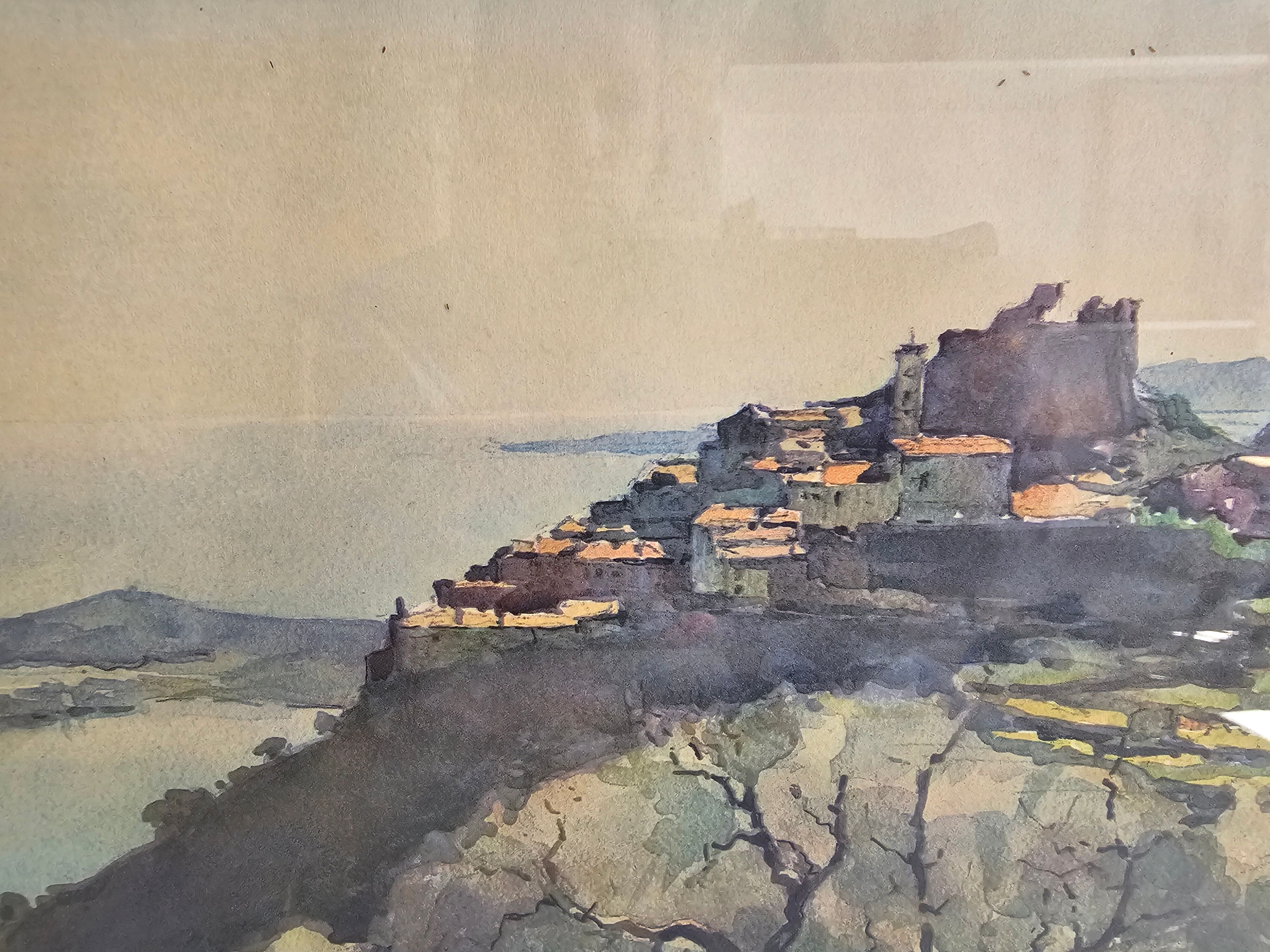 Old lithograph - Landscape Riviera Mediterranean Eze - A. Marc