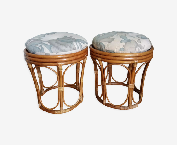 Paire de poufs tabourets en rotin osier