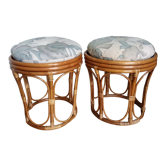 Pair of wicker rattan stool poufs