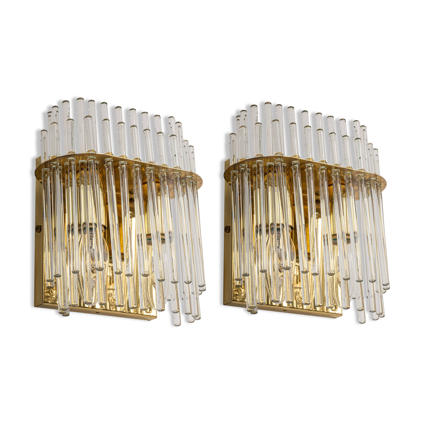 Pairs of wonderful wall lights with crystal rods, Italy, 1970s.