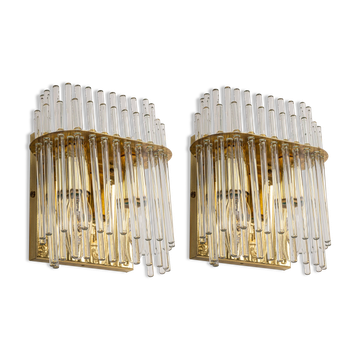 Paires d'appliques merveilleuses en baguettes de cristal, Italie, années 1970
