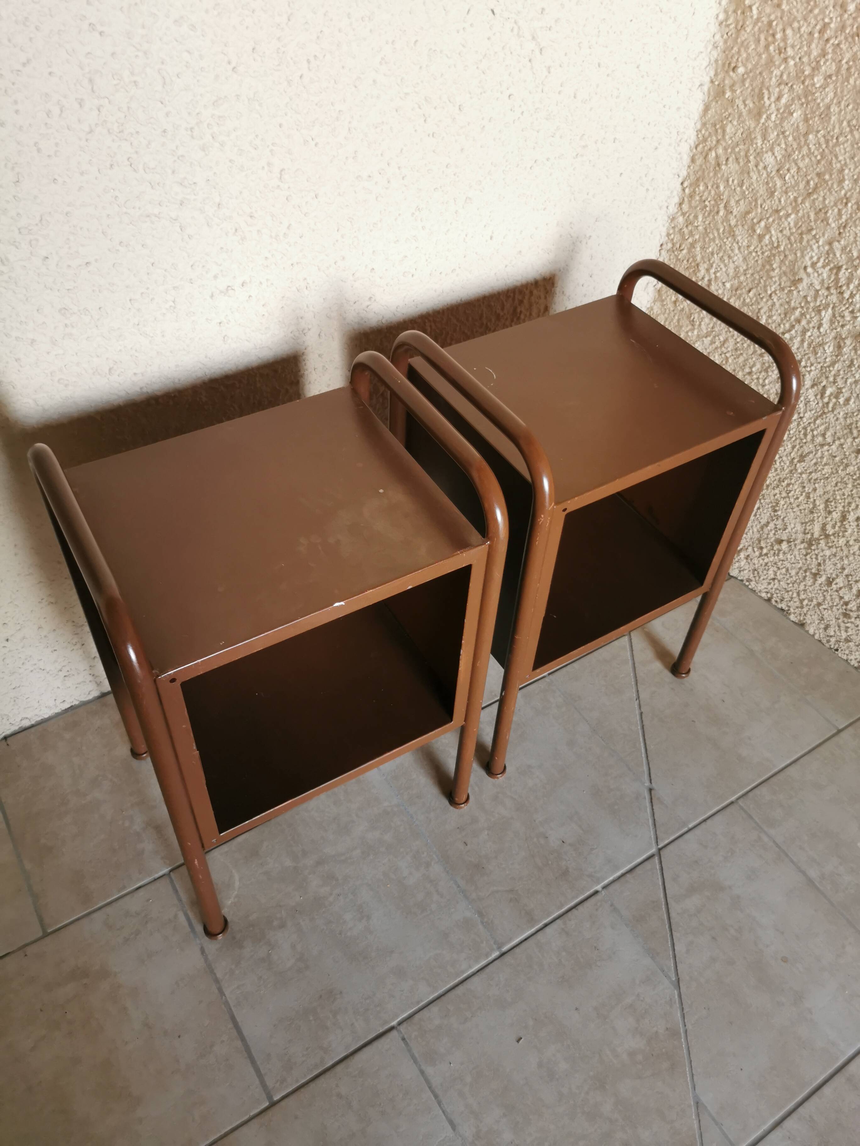 Pair of boarding school bedside tables