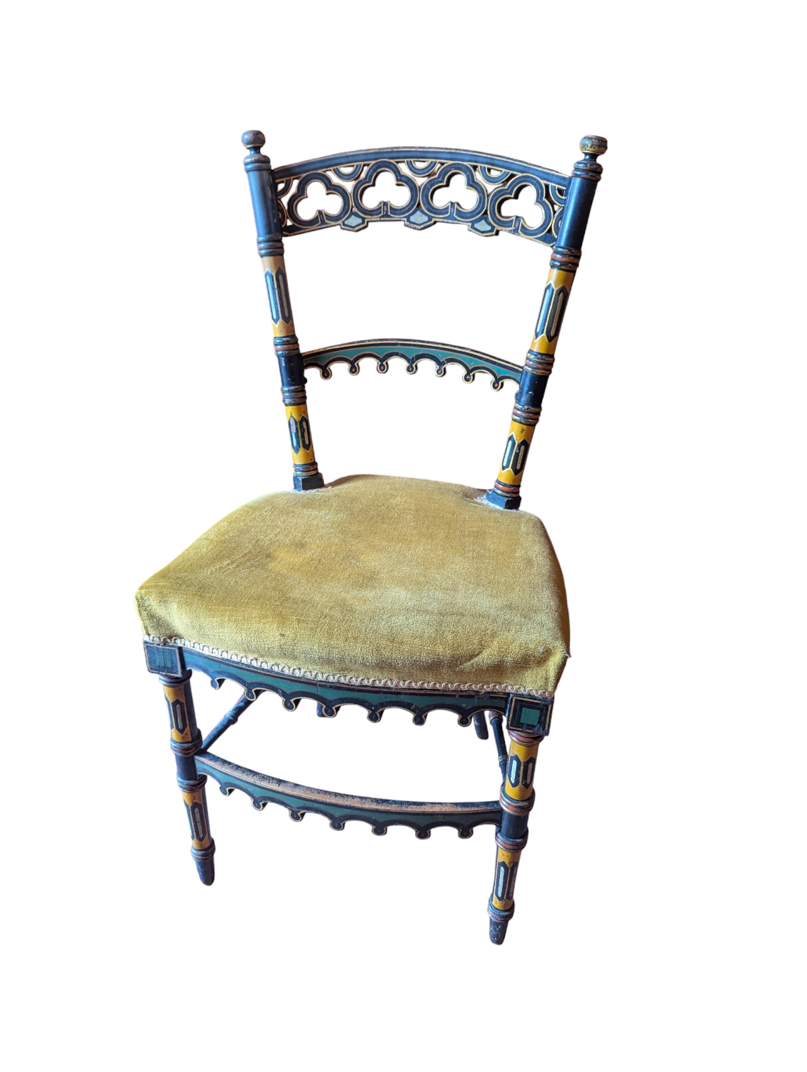 Napoleon III Neo-Gothic "Troubadour" Chair - Polychrome Decor 19th Century