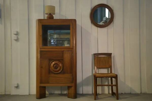 Solid oak display cabinet in the style of Charles Dudouyt, 1950s