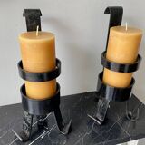 Pair of vintage brutalist iron candlesticks