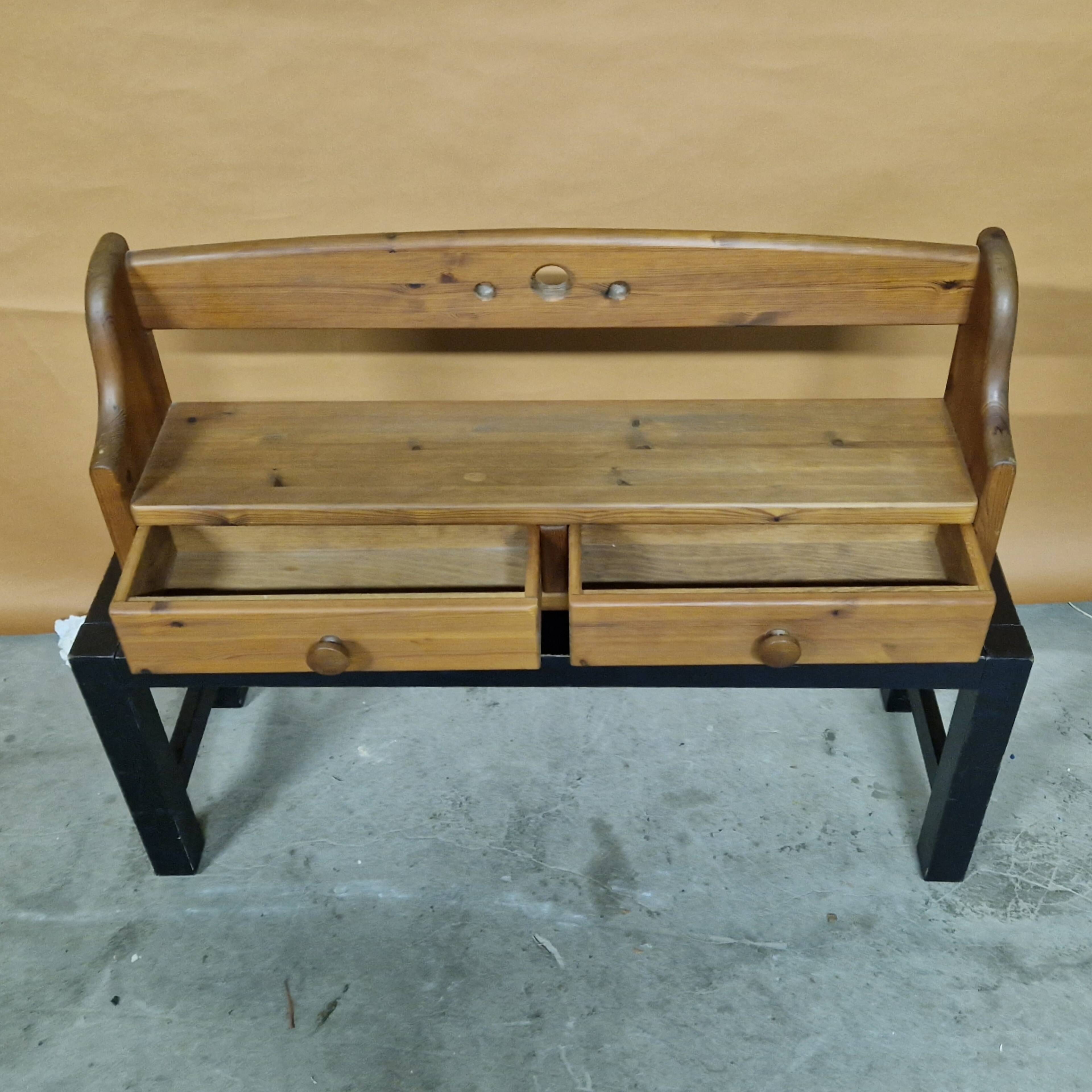 Brutalist solid pine wall mounted cabinet, Germany 1970s