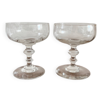 2 old champagne glasses in blown glass 19th century