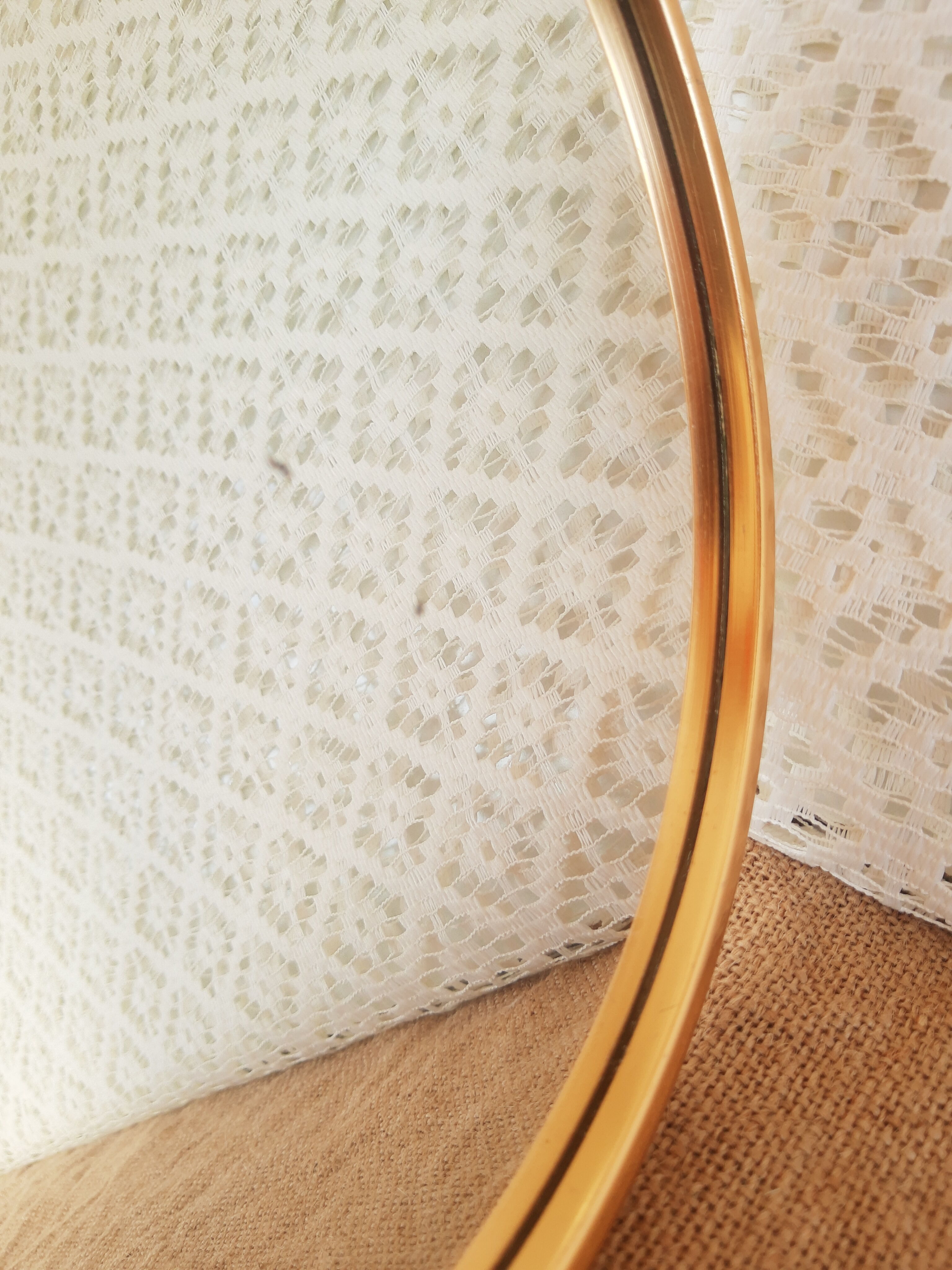 Vintage gold metal mirror round tray