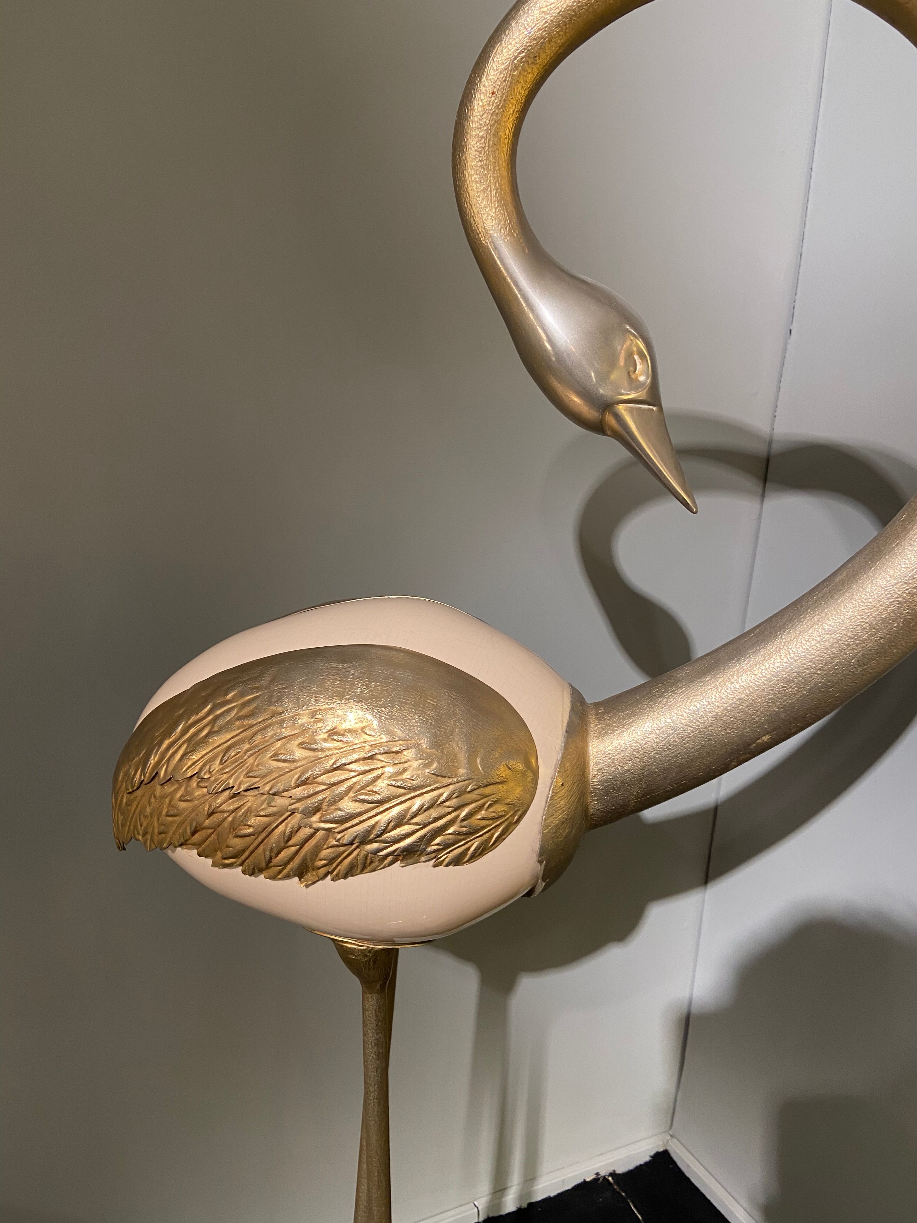 Decorative bird, ostrich egg and gold metal, 1970
