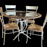 Table ronde fer forgé bois & verre