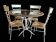 Round wrought iron table, wood & glass