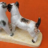 Zoomorphic sculpture cracked ceramic fox terrier dogs