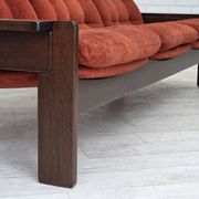 1970s, 3-seater Danish sofa, orange/red furniture velour, oak wood.