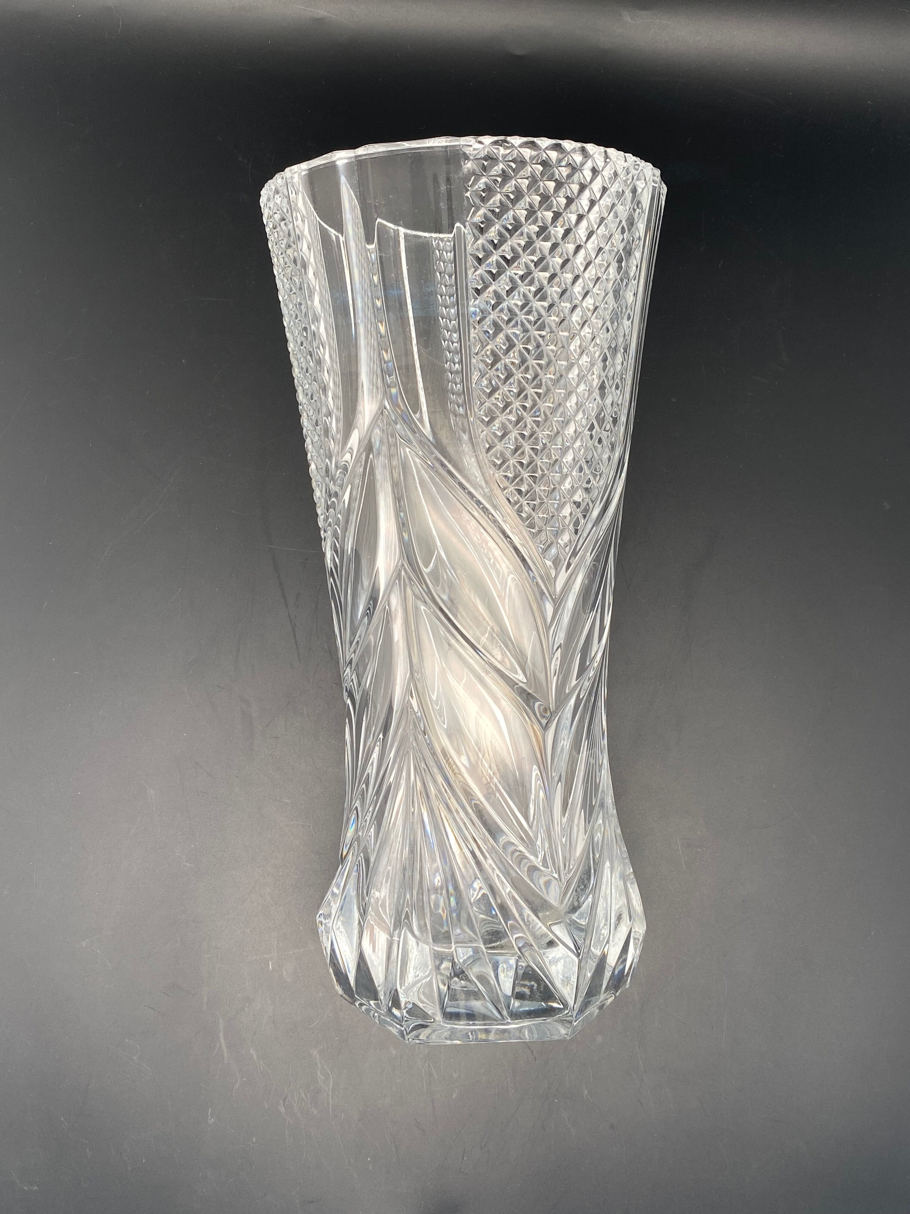 Large worked transparent glass vase