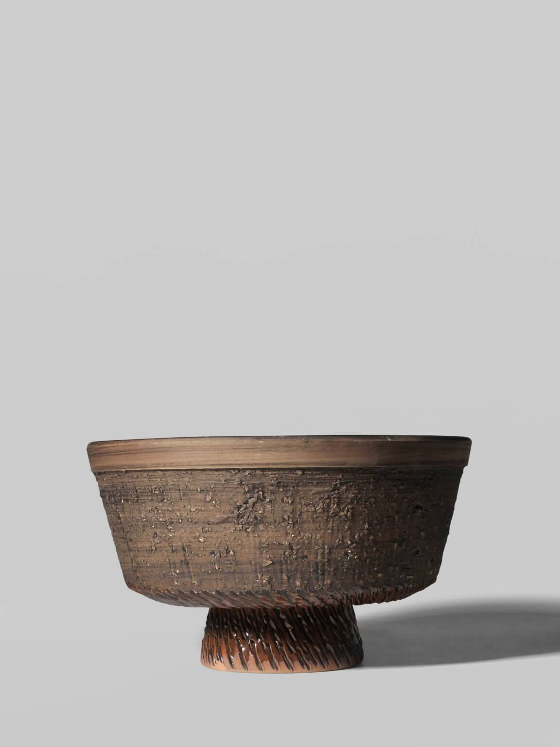 Textured And Glossy Glaze Ceramic Pedestal Bowl From Tilgmans, 1960s
