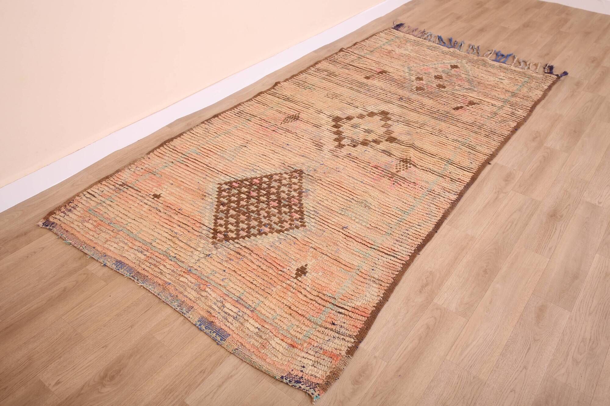 Vintage Moroccan Runner Rug 124 x 256 cm, Berber Wool Rug, Handmade Rug