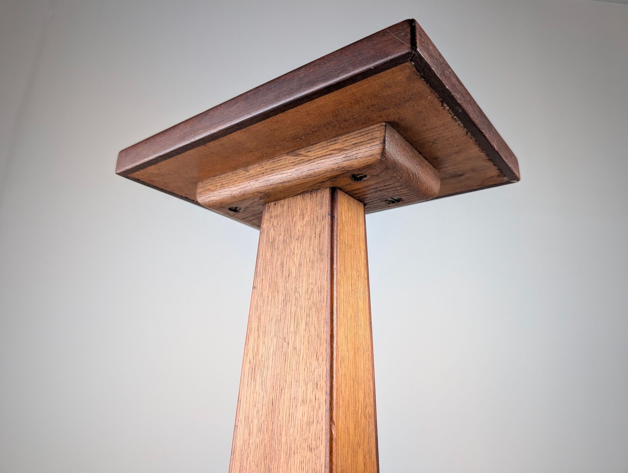 Art Deco pedestal column in wood with geometric marquetry, France, 1920s