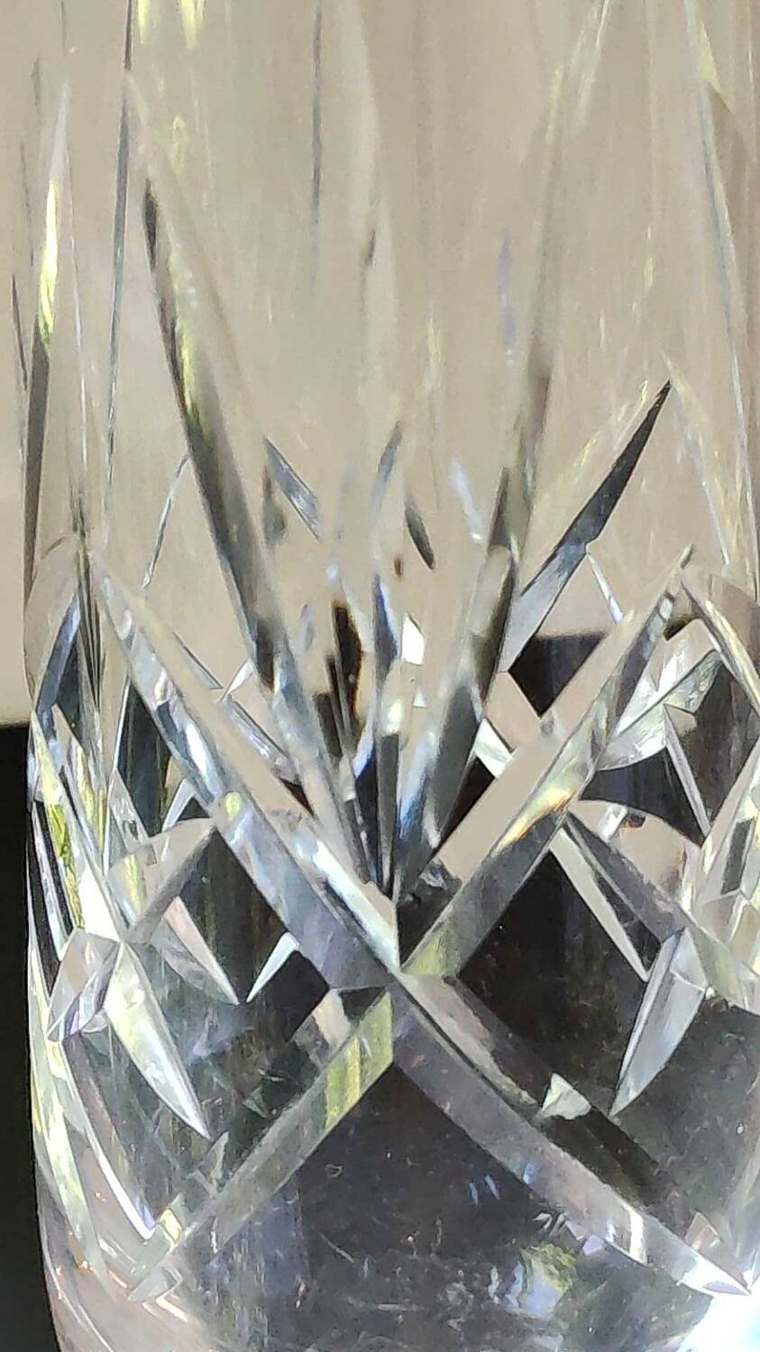 Crystal soliflore vase. Crisscross/leafy patterns. High 24 cm