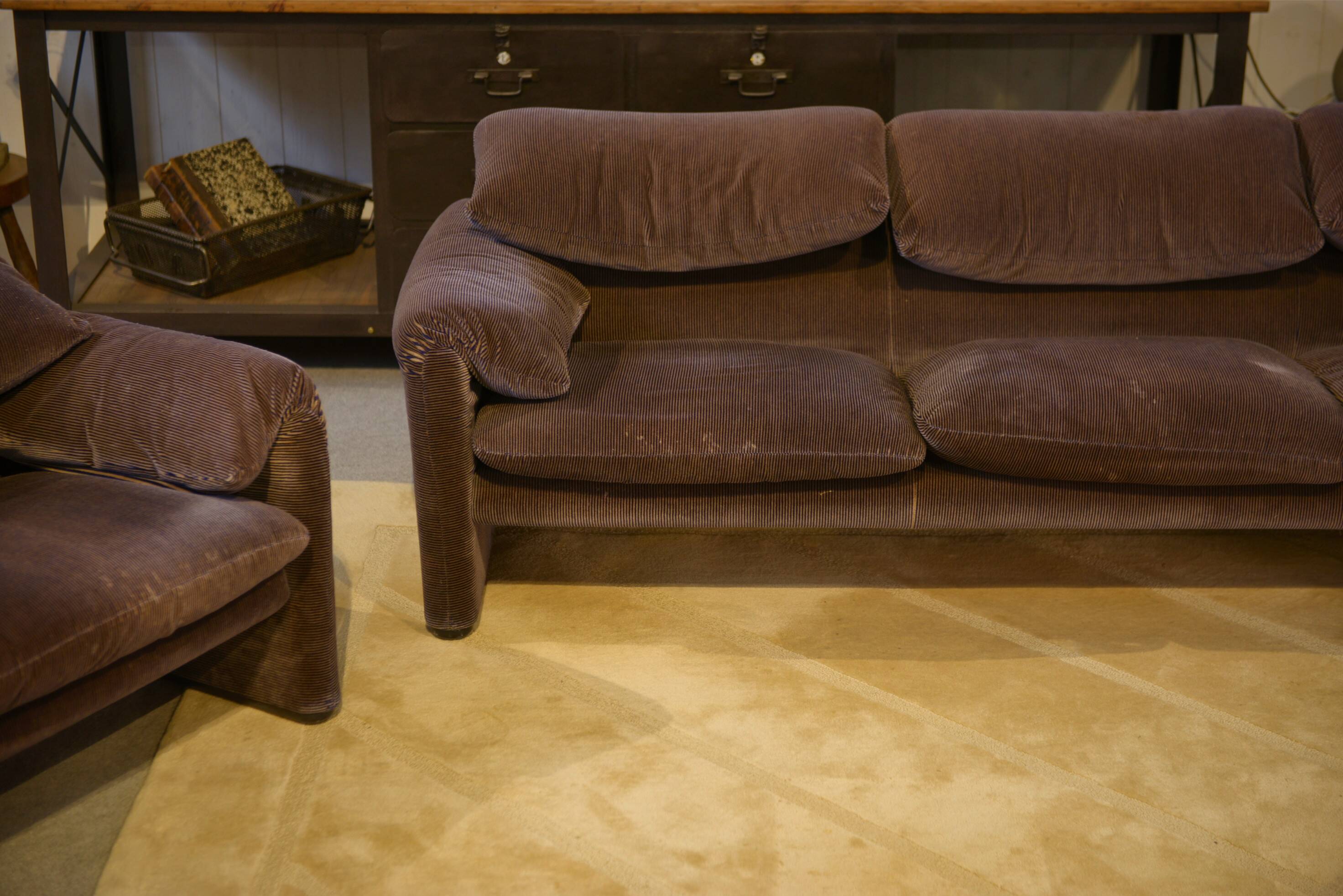 Ensemble canapé 3 places et deux fauteuils Maralunga par Vico Magistretti pour Cassina première édition 1973