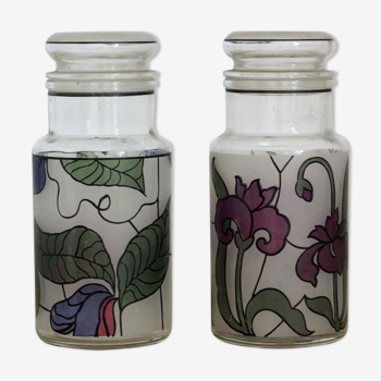 2 floral pattern jars