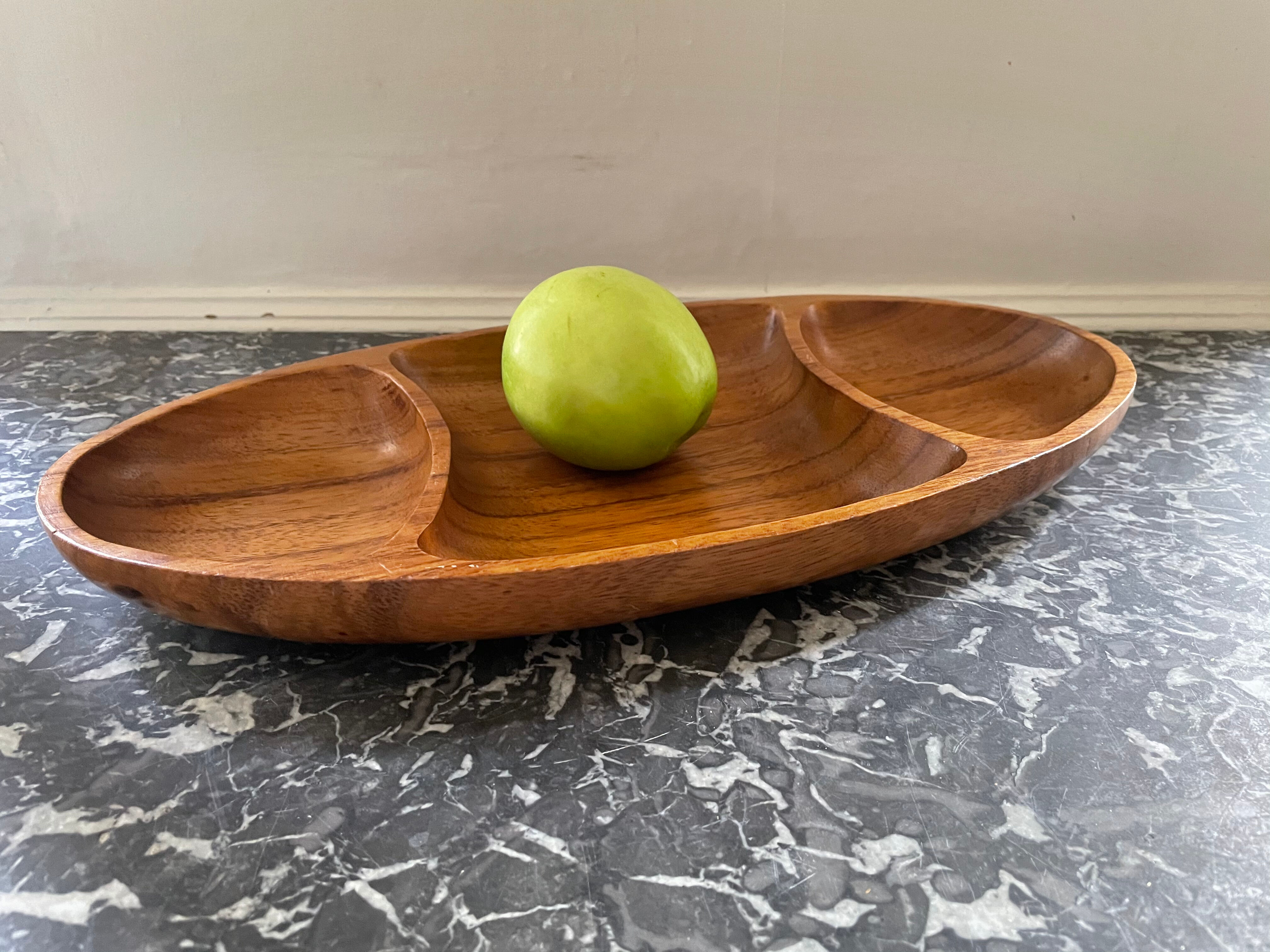 Compartmentalized wooden serving dish