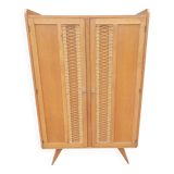 Vintage oak and rattan wardrobe