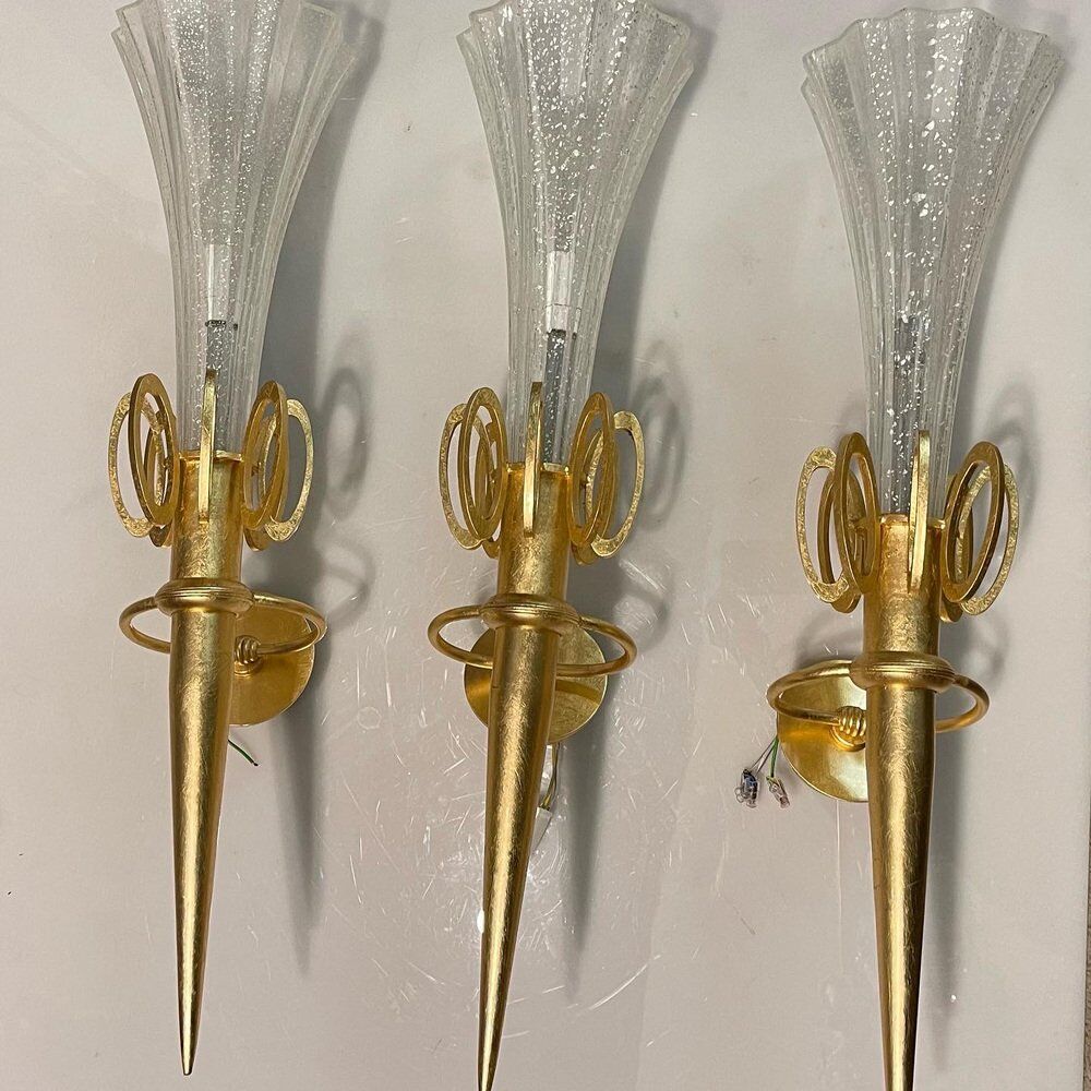 Gold gilded murano glass sconces, set of 3