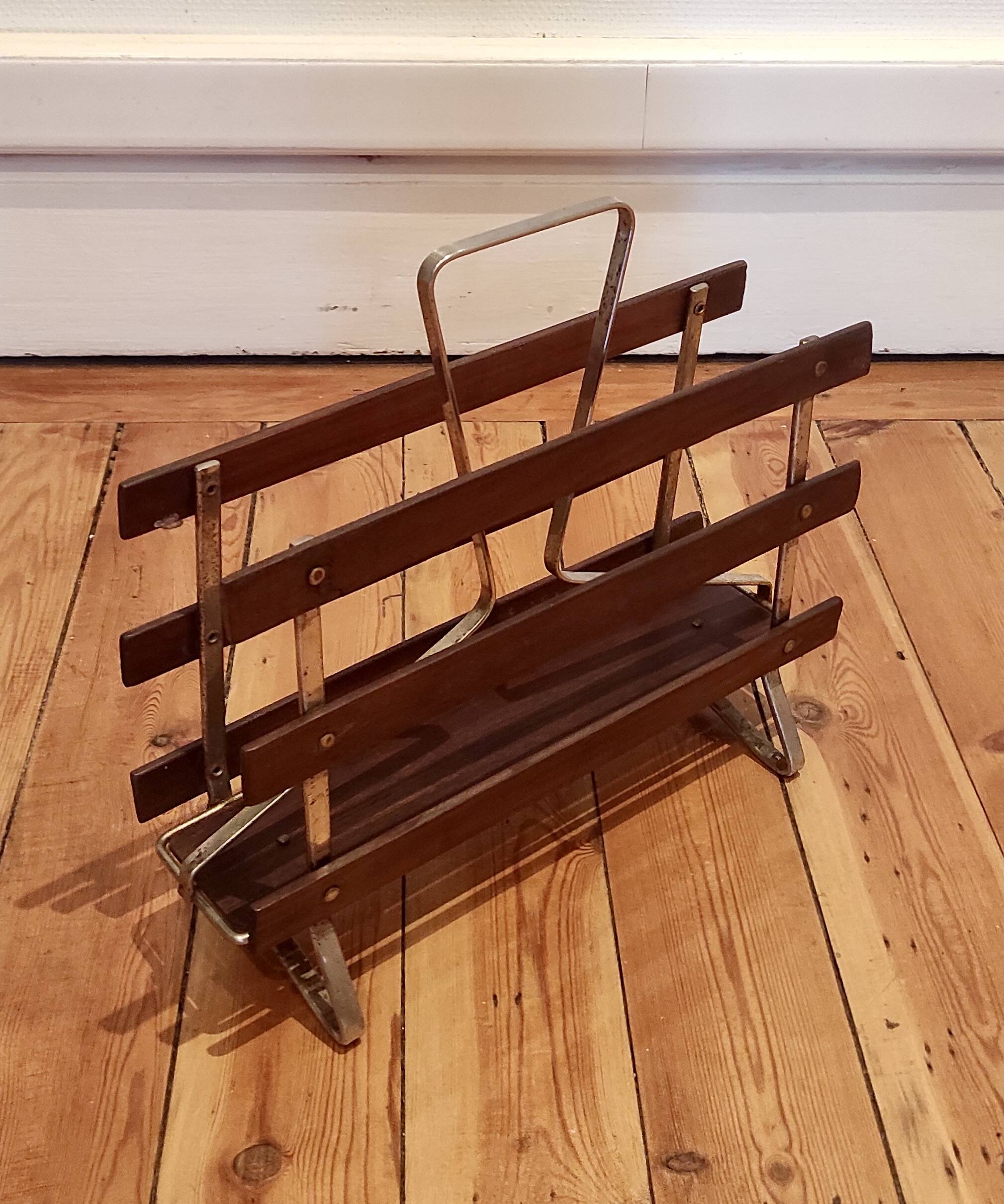 porte-revue bois & aluminium, années 70