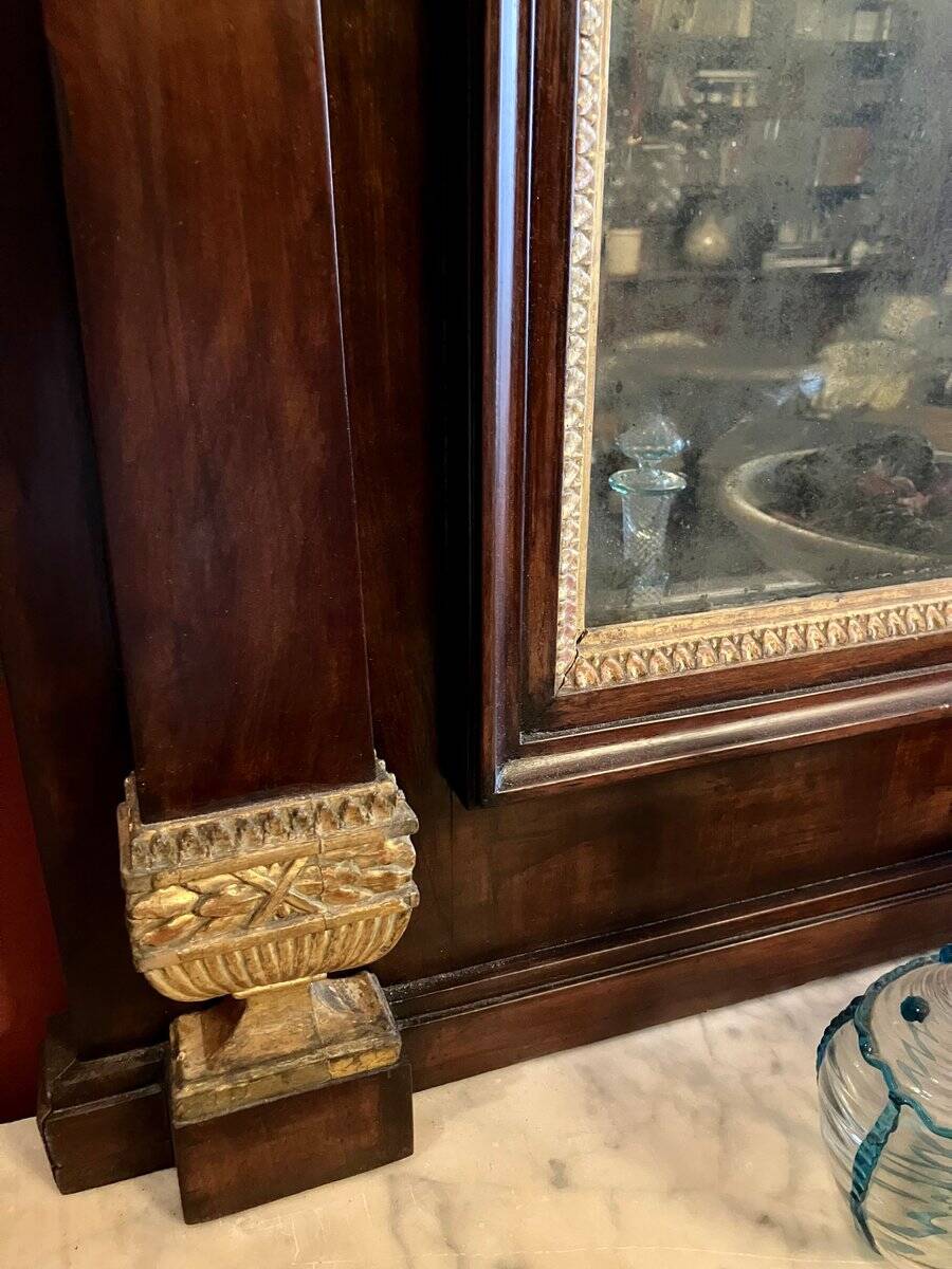 Italian Empire Mahogany and Parcel Gilt Console with Mirror and Carrara Marble Top, Late 18th Century