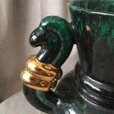 Vase in light green and dark ceramic and golden years 1950