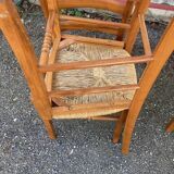 Set of 6 wooden and straw chairs
