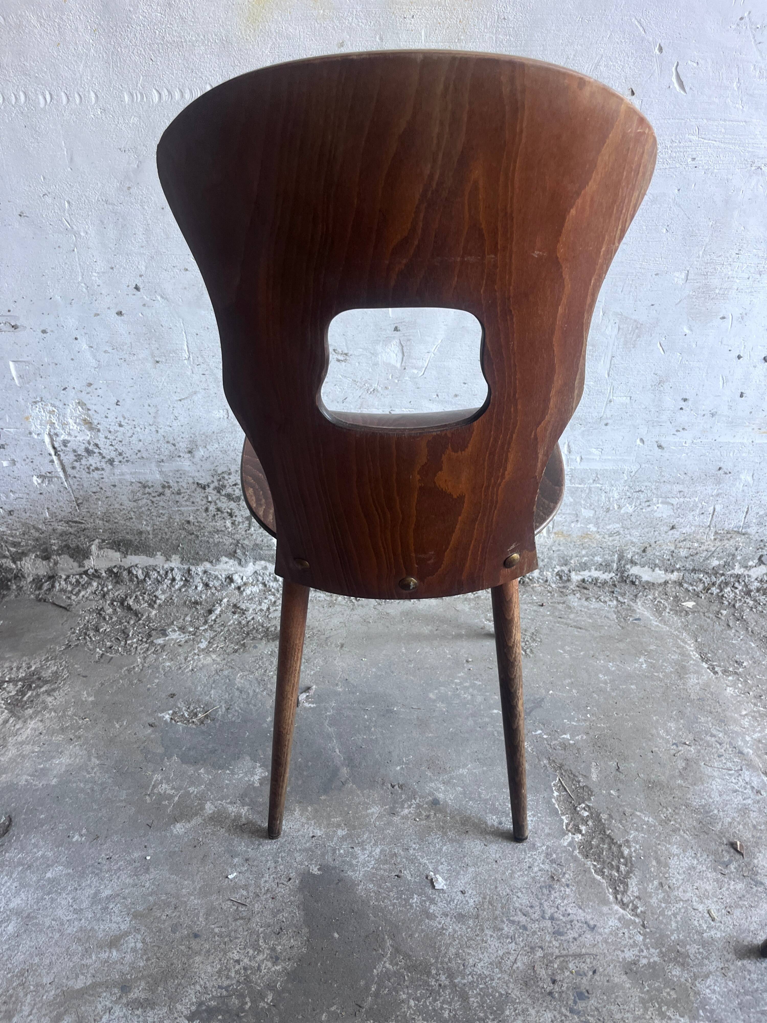 Set of six plywood dining chairs by Baumann, France, 1950s.