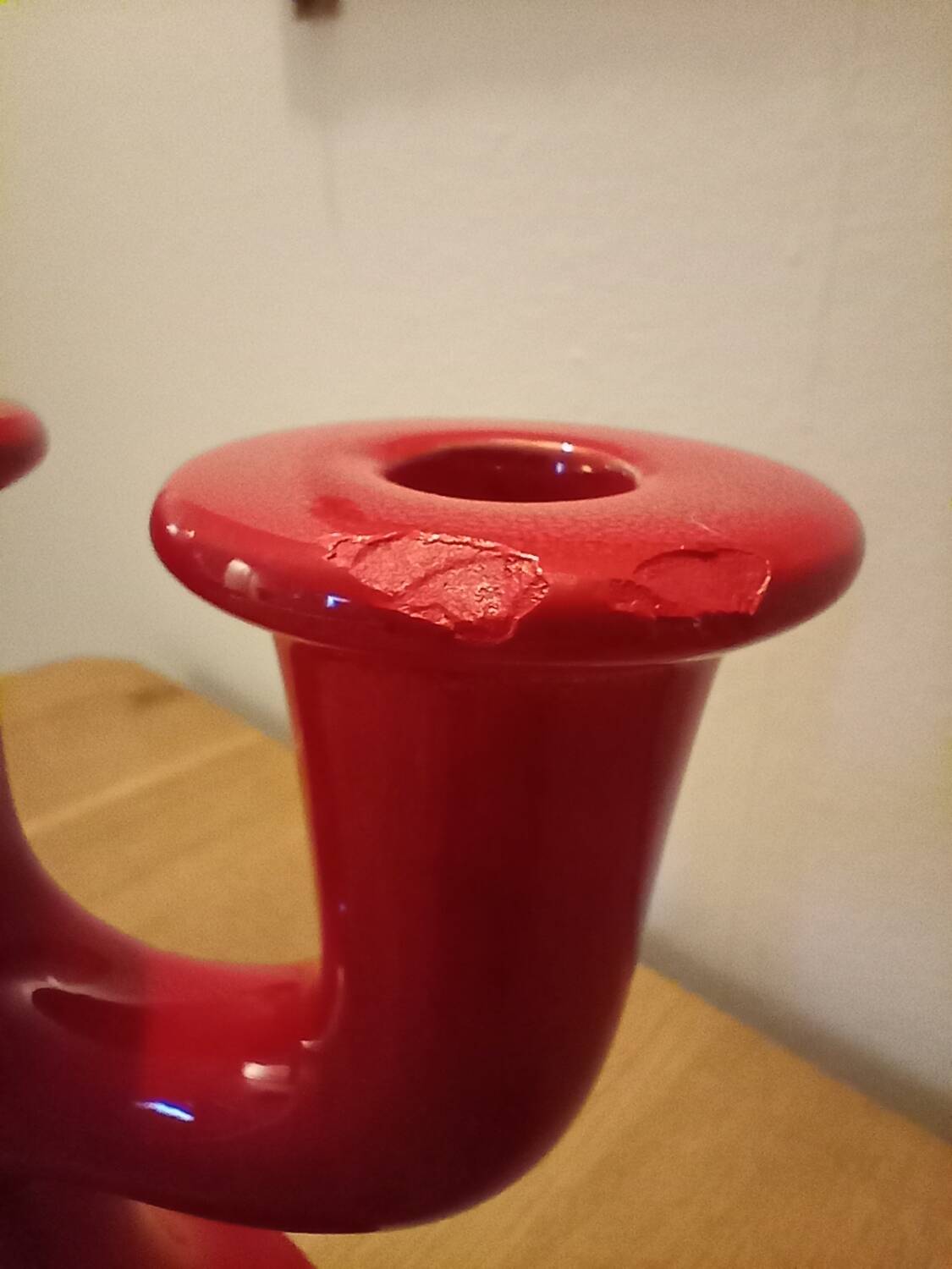 Red ceramic candleholder, italy 1970s